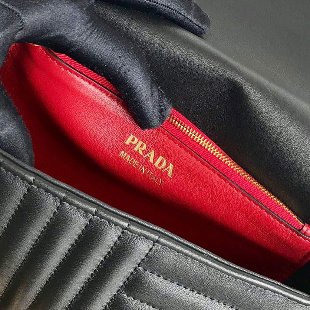 Prada 1BD108 Medium Leather Prada Diagramme Bag Black