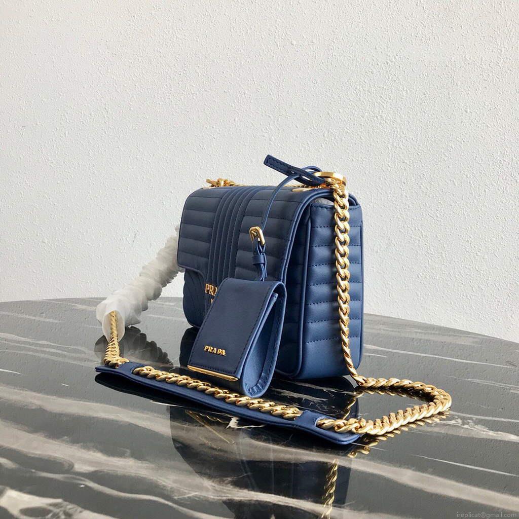 Prada 1BD108 Medium Leather Prada Diagramme Bag Blue