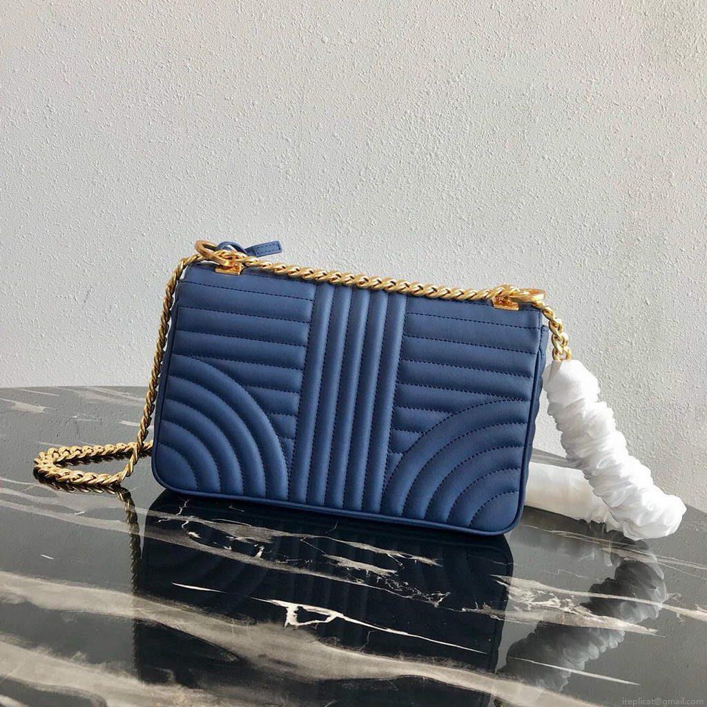 Prada 1BD108 Medium Leather Prada Diagramme Bag Blue