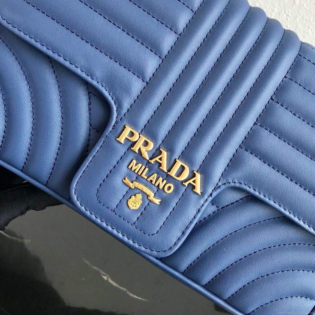 Prada 1BD108 Medium Leather Prada Diagramme Bag Blue