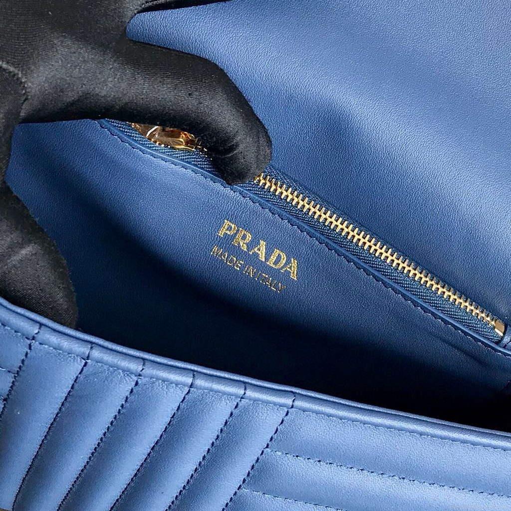 Prada 1BD108 Medium Leather Prada Diagramme Bag Blue