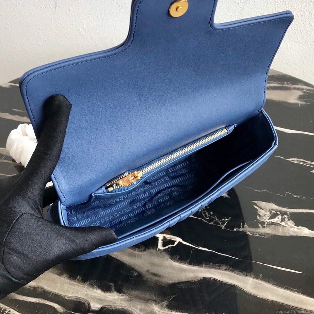 Prada 1BD108 Medium Leather Prada Diagramme Bag Blue