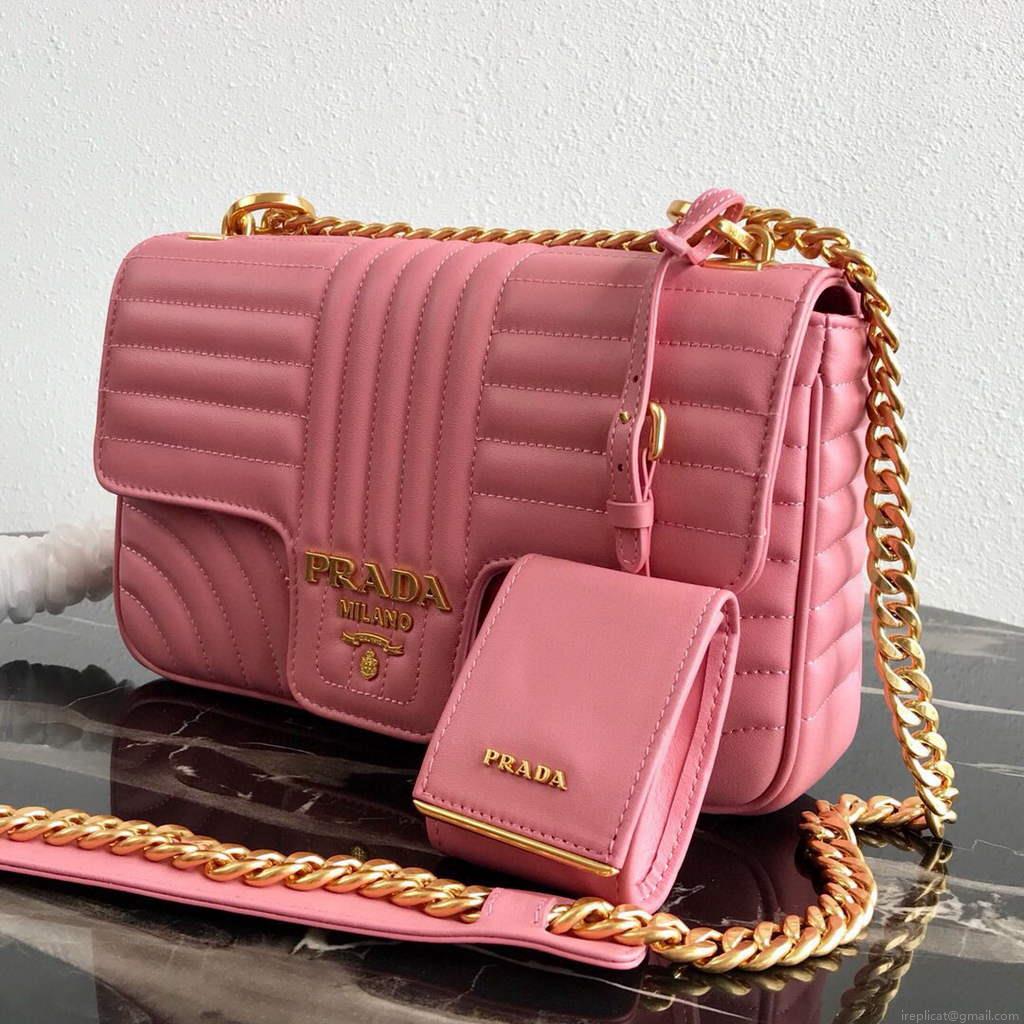 Prada 1BD108 Medium Leather Prada Diagramme Bag Pink