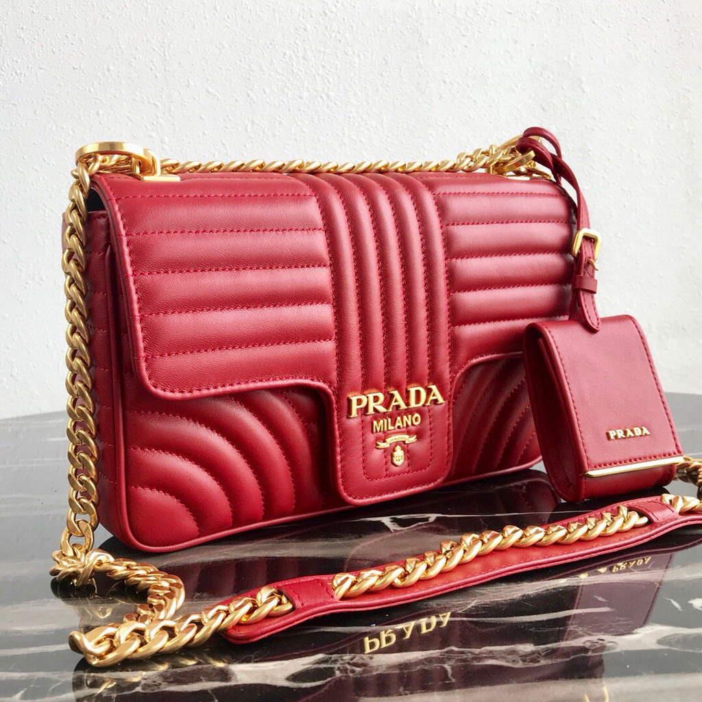 Prada 1BD108 Medium Leather Prada Diagramme Bag Red