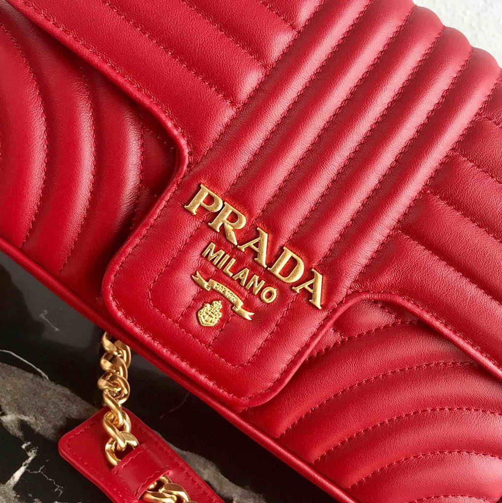 Prada 1BD108 Medium Leather Prada Diagramme Bag Red