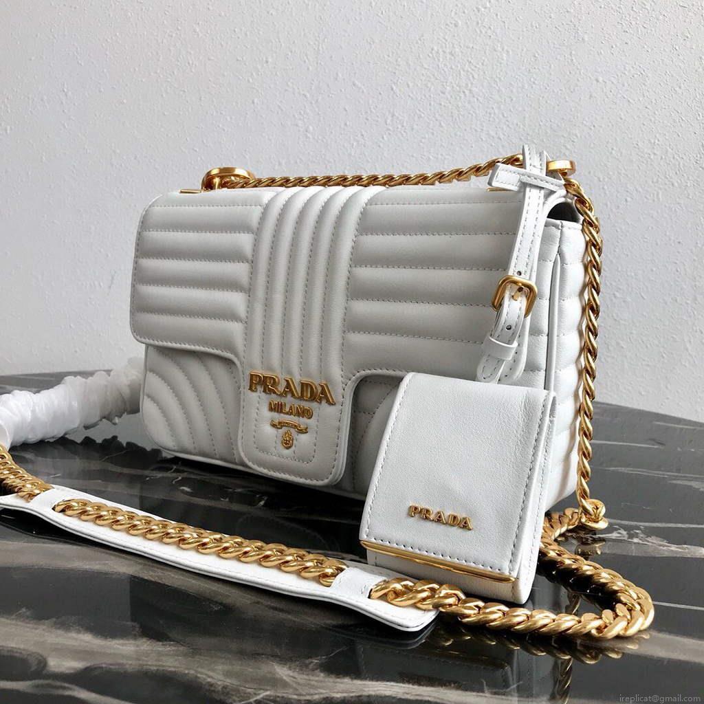 Prada 1BD108 Medium Leather Prada Diagramme Bag White