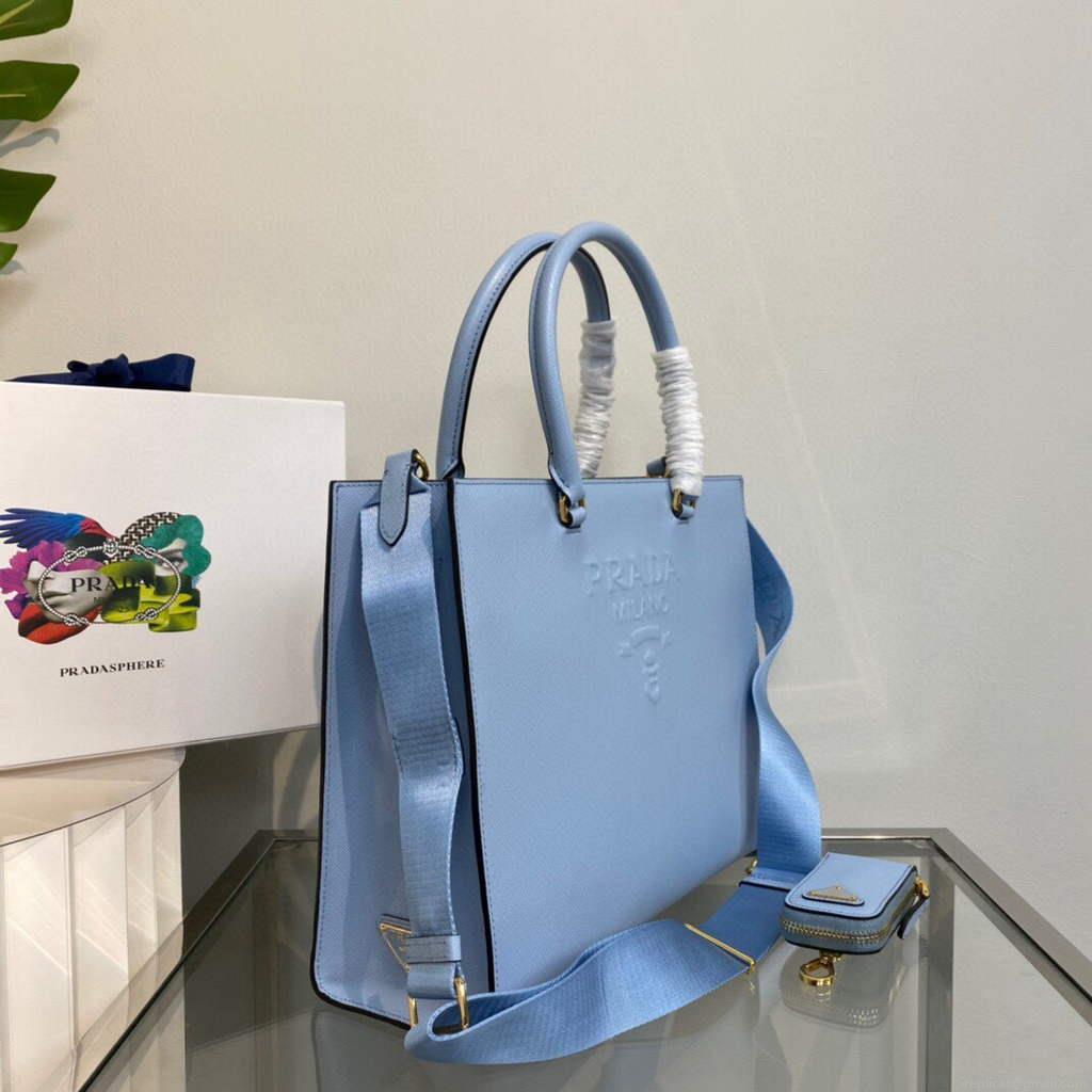 Prada 1BA335 Large Saffiano leather handbag Blue