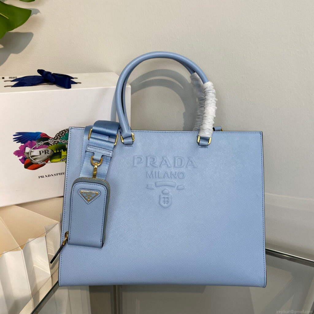 Prada 1BA335 Large Saffiano leather handbag Blue