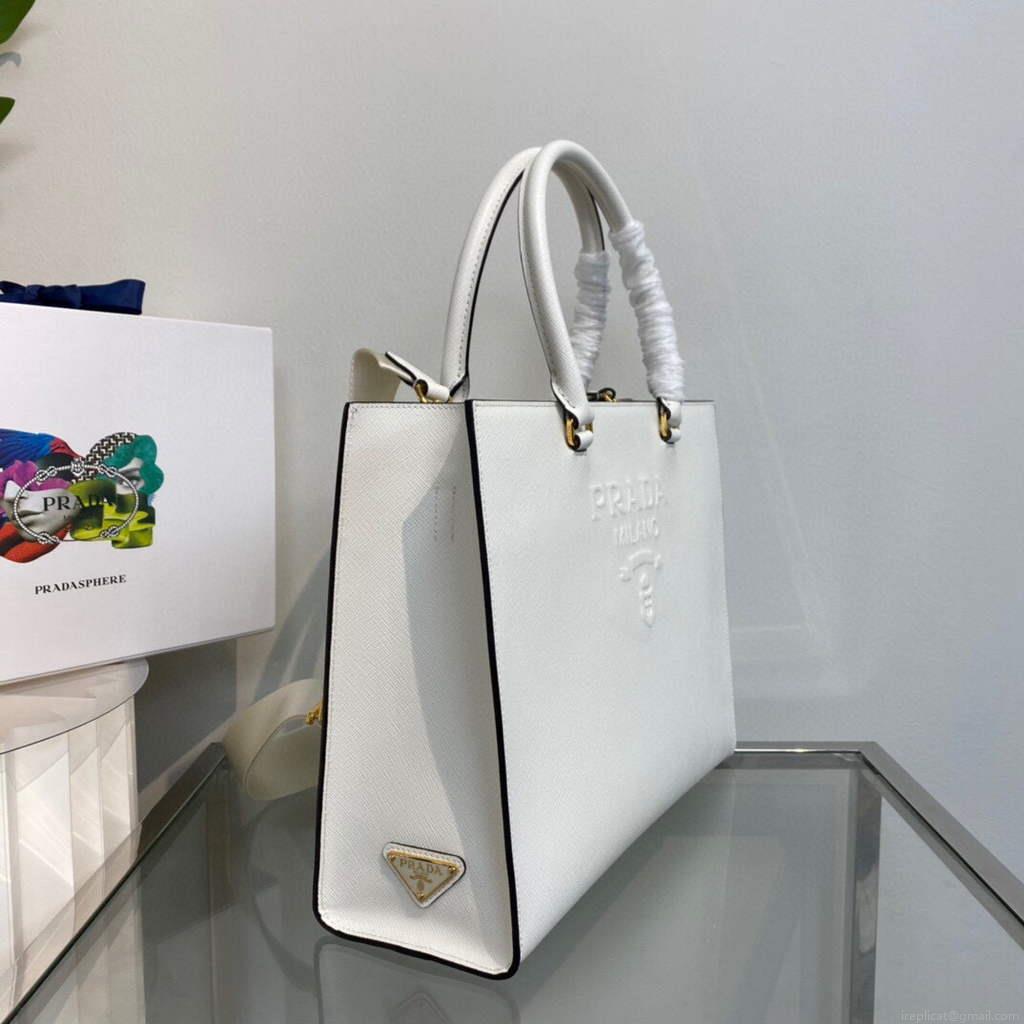 Prada 1BA335 Large Saffiano leather handbag White