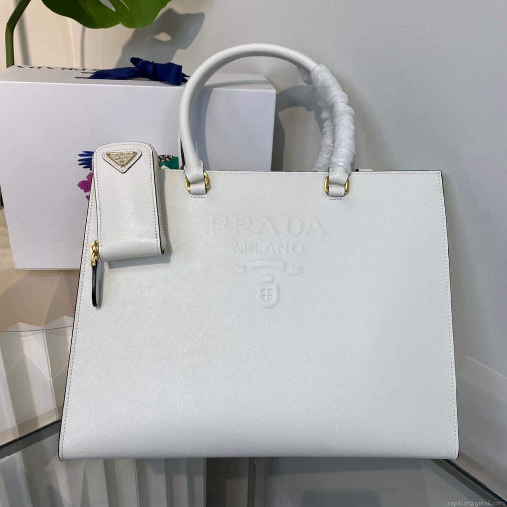 Prada 1BA335 Large Saffiano leather handbag White