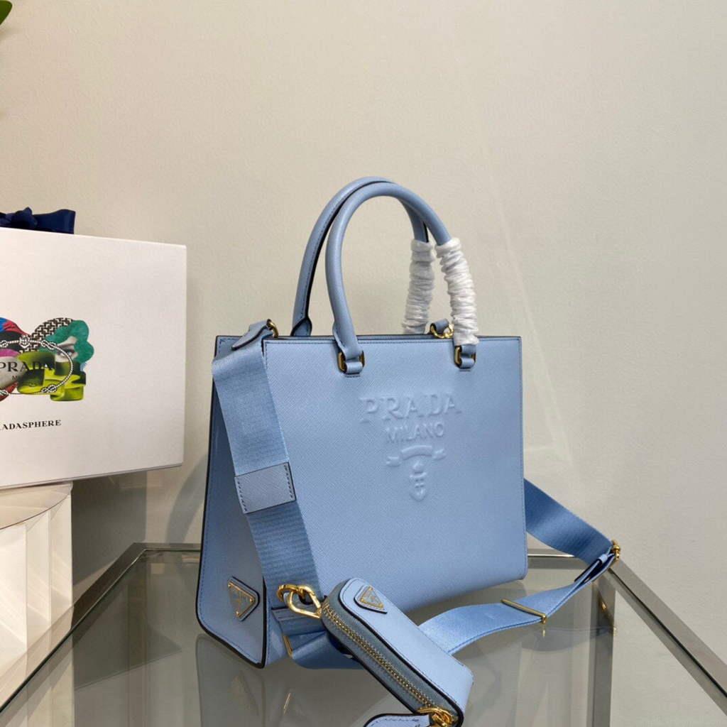 Prada 1BA337 Medium Saffiano leather handbag Blue