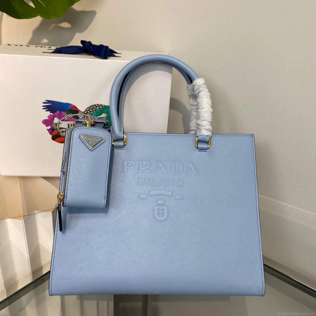 Prada 1BA337 Medium Saffiano leather handbag Blue