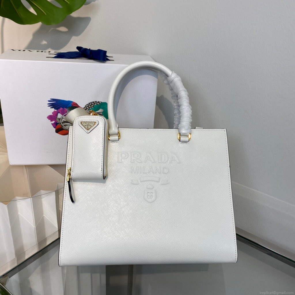 Prada 1BA337 Medium Saffiano leather handbag White