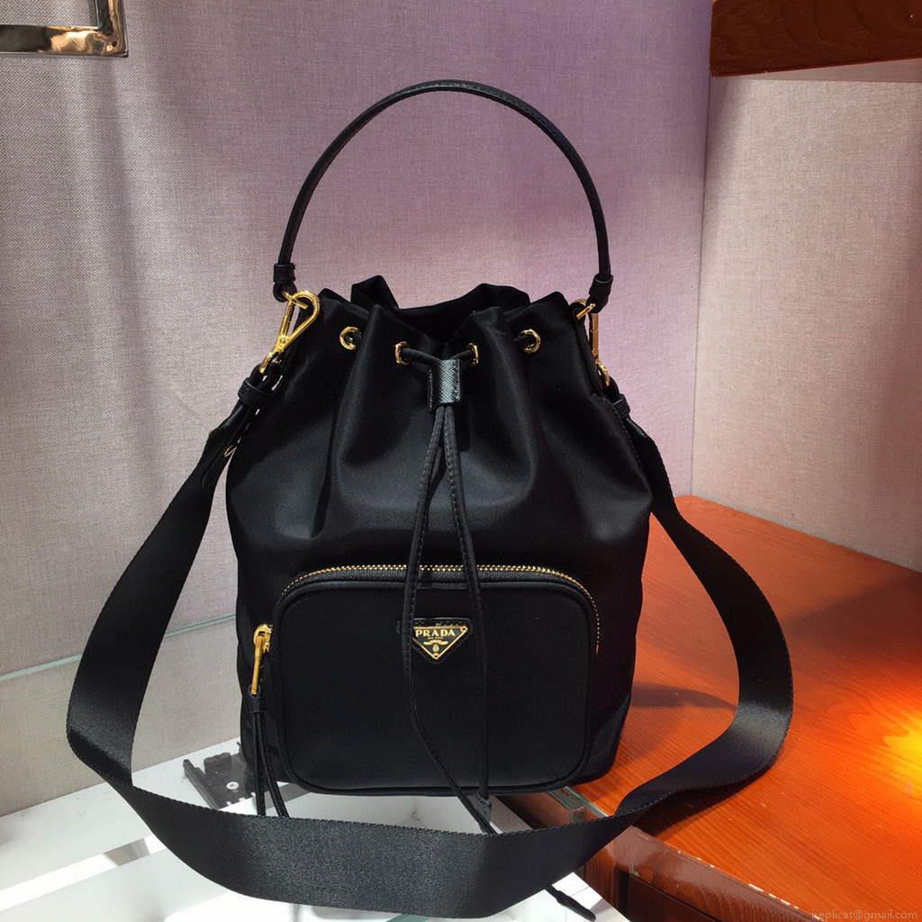 Prada 1BH097 Bucket Jacquard Logo Convertible Medium black