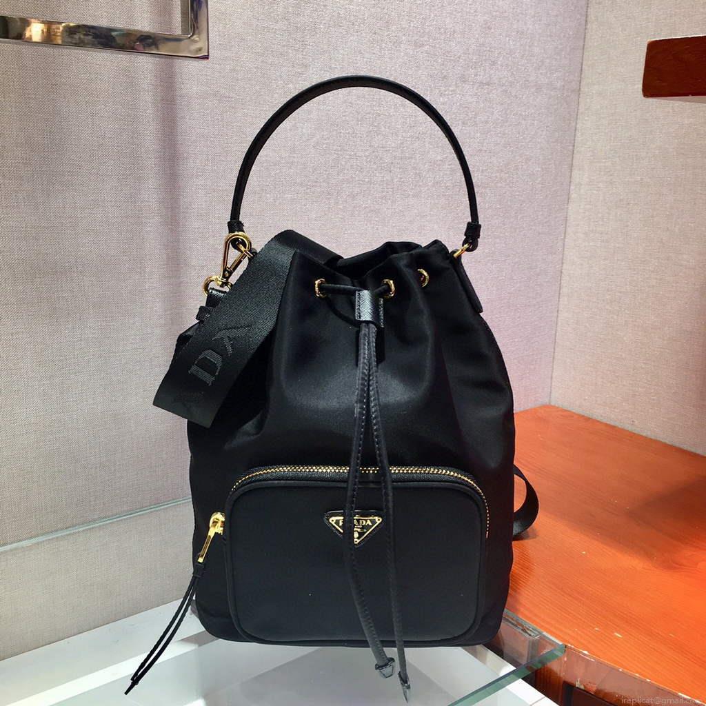 Prada 1BH097 Bucket Jacquard Logo Convertible Medium black