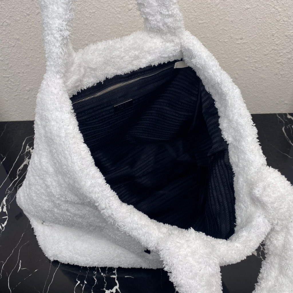 Prada 1BG130 Shearling Tote Shoulder bag White