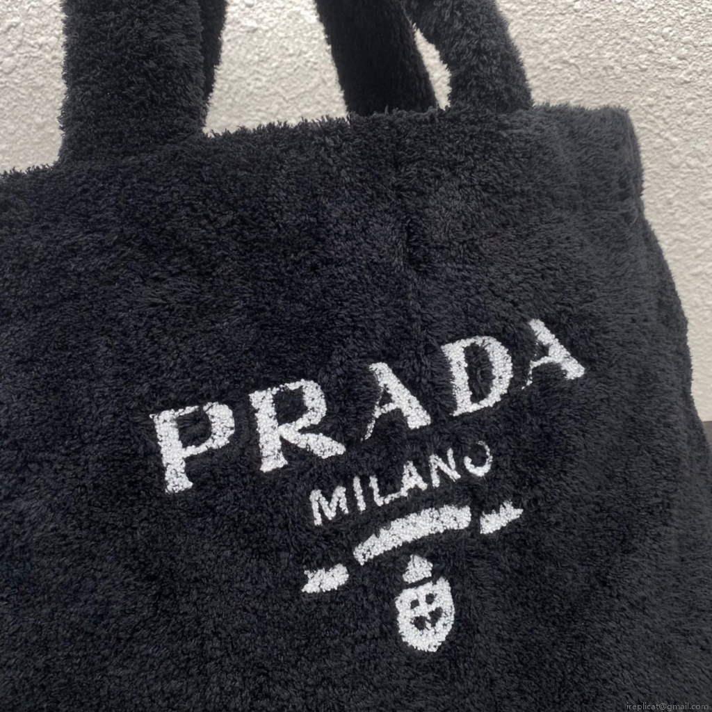 Prada 1BG130 Shearling Tote Shoulder bag Black