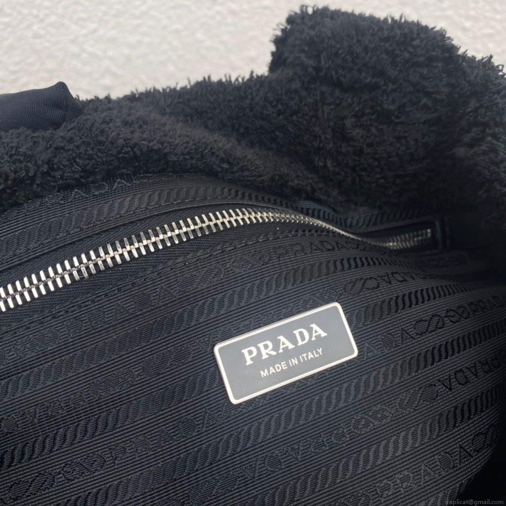 Prada 1BG130 Shearling Tote Shoulder bag Black