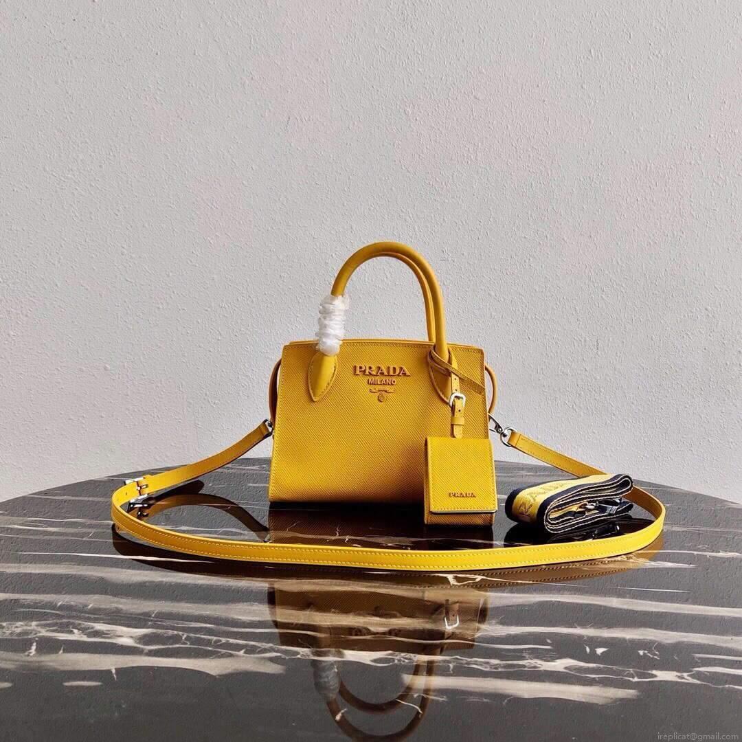 Prada 1BA269 Saffiano Leather Prada Monochrome Bag Yellow