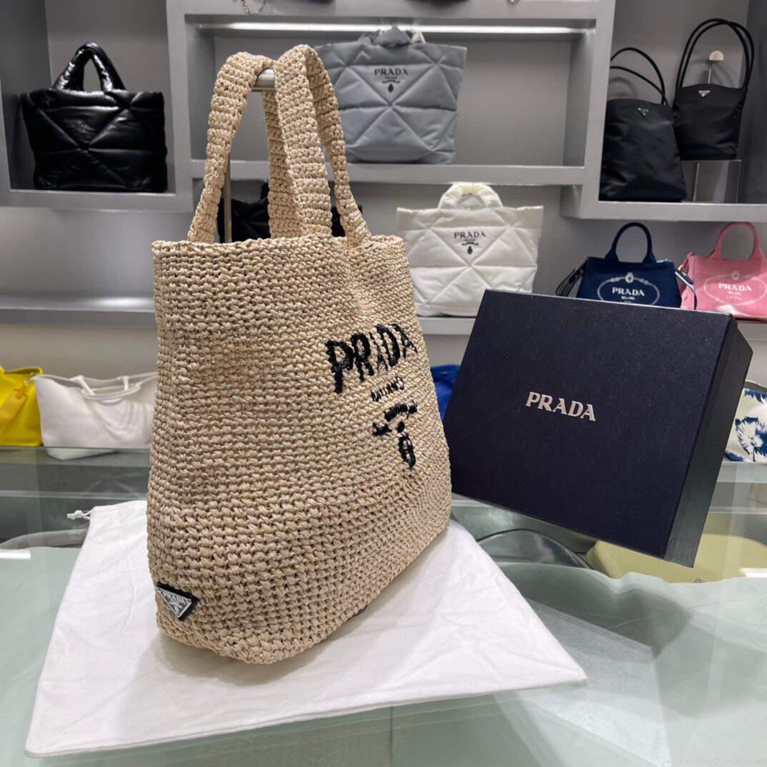 Prada Small Raffia tote bag 1BG422 Apricot