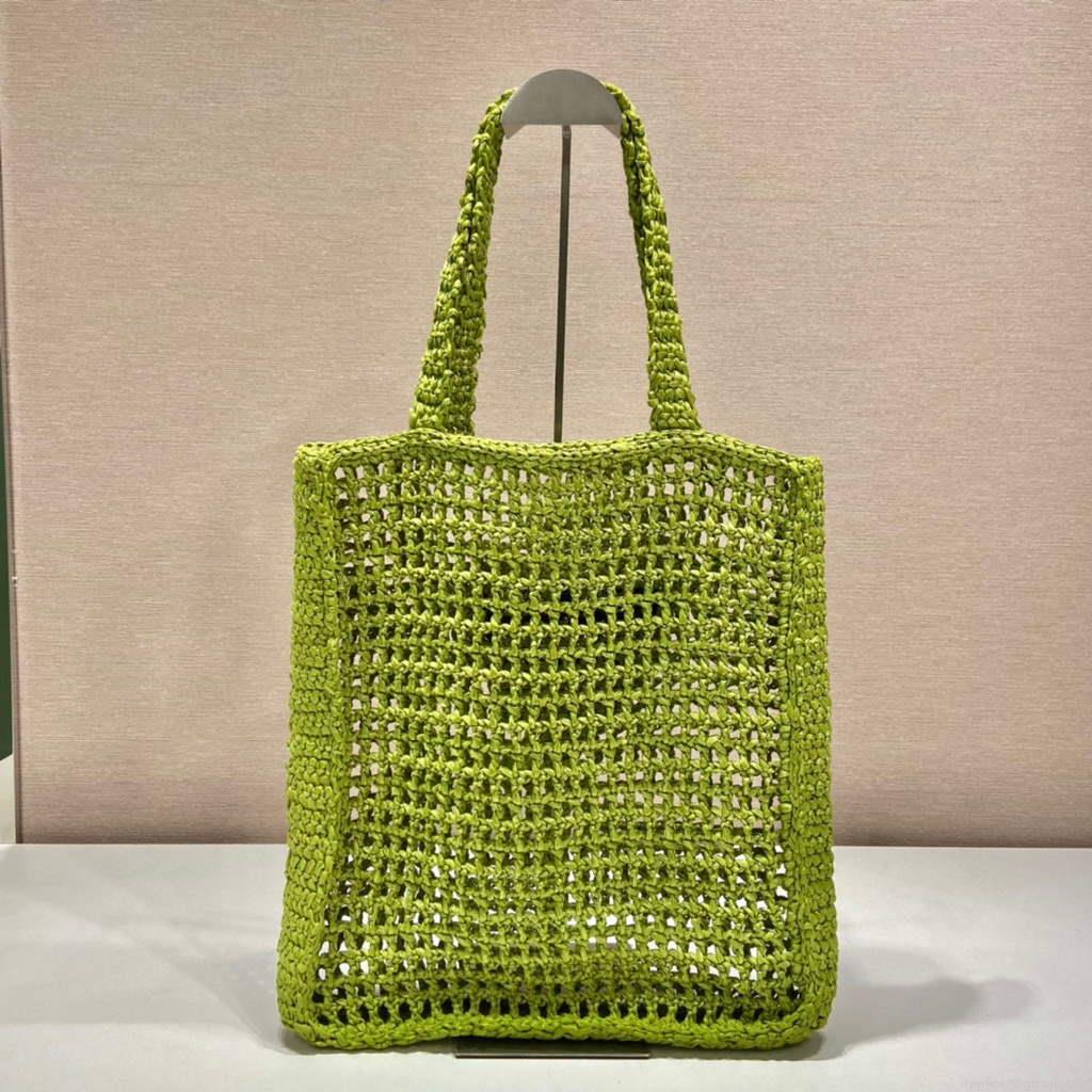 Prada 1BG393 Raffia tote bag Green