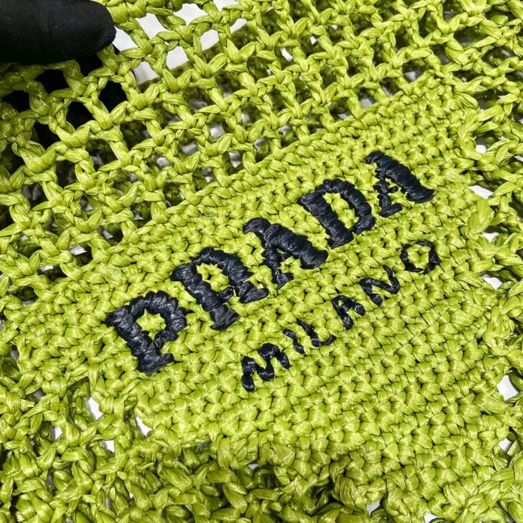 Prada 1BG393 Raffia tote bag Green