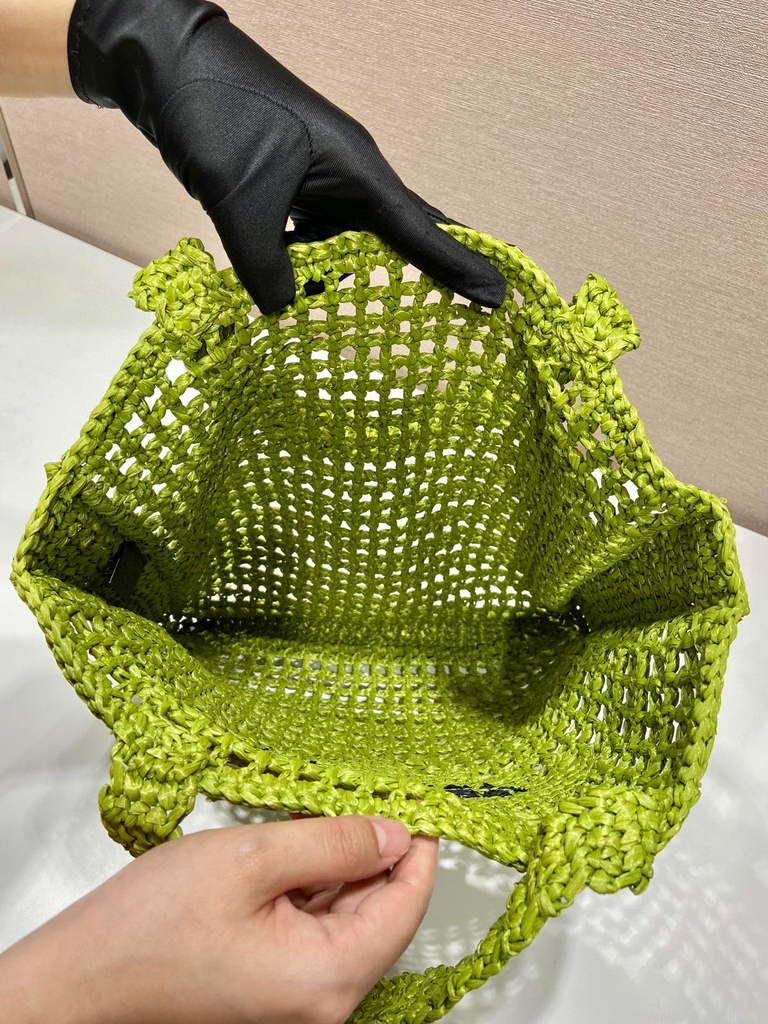 Prada 1BG393 Raffia tote bag Green