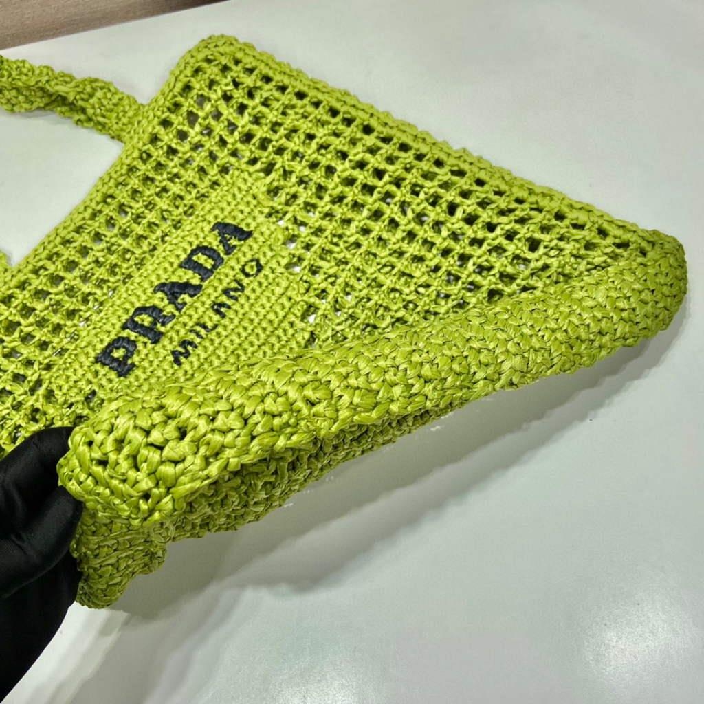 Prada 1BG393 Raffia tote bag Green
