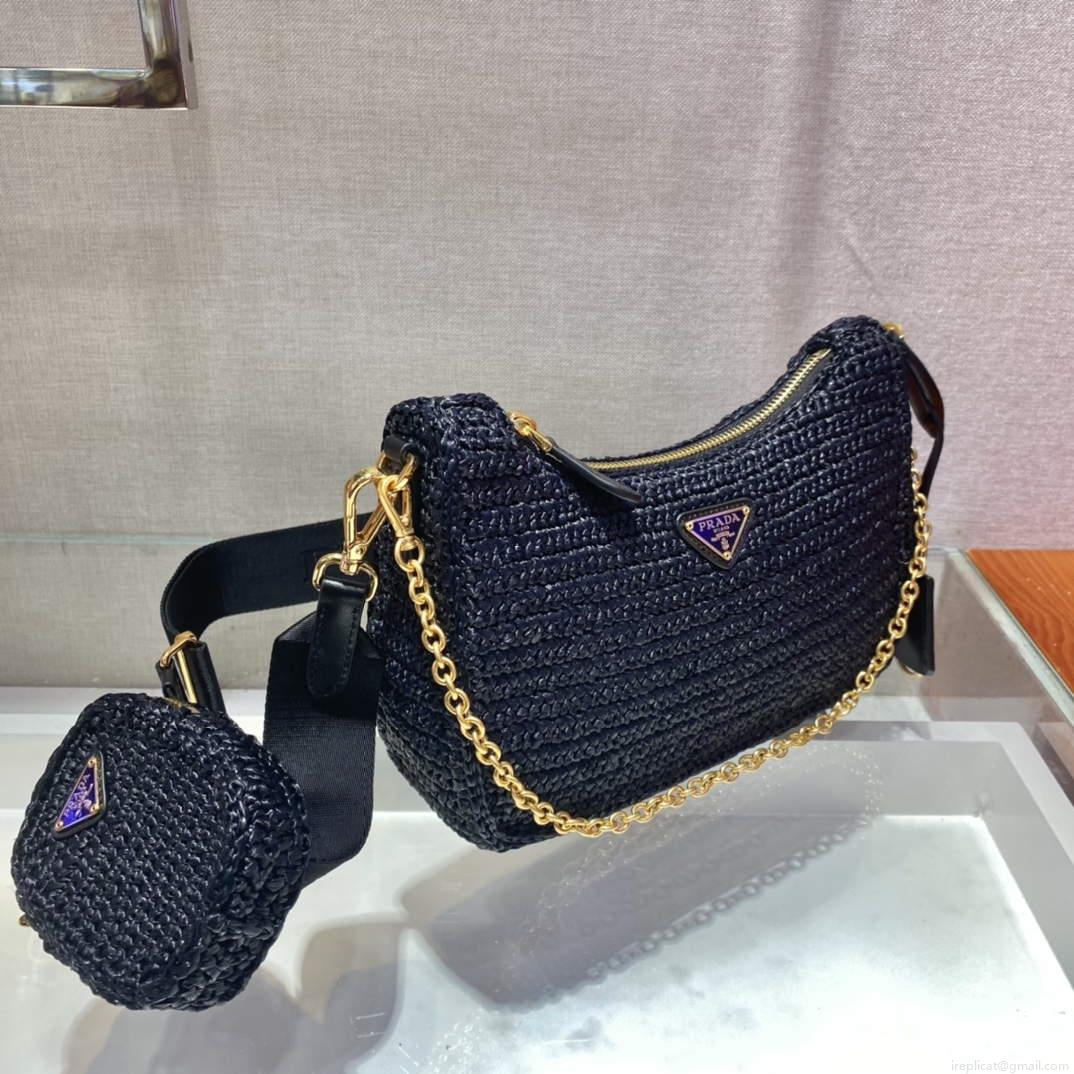Prada 1BH204 Prada Re-Edition 2005 Raffia Bag in Black