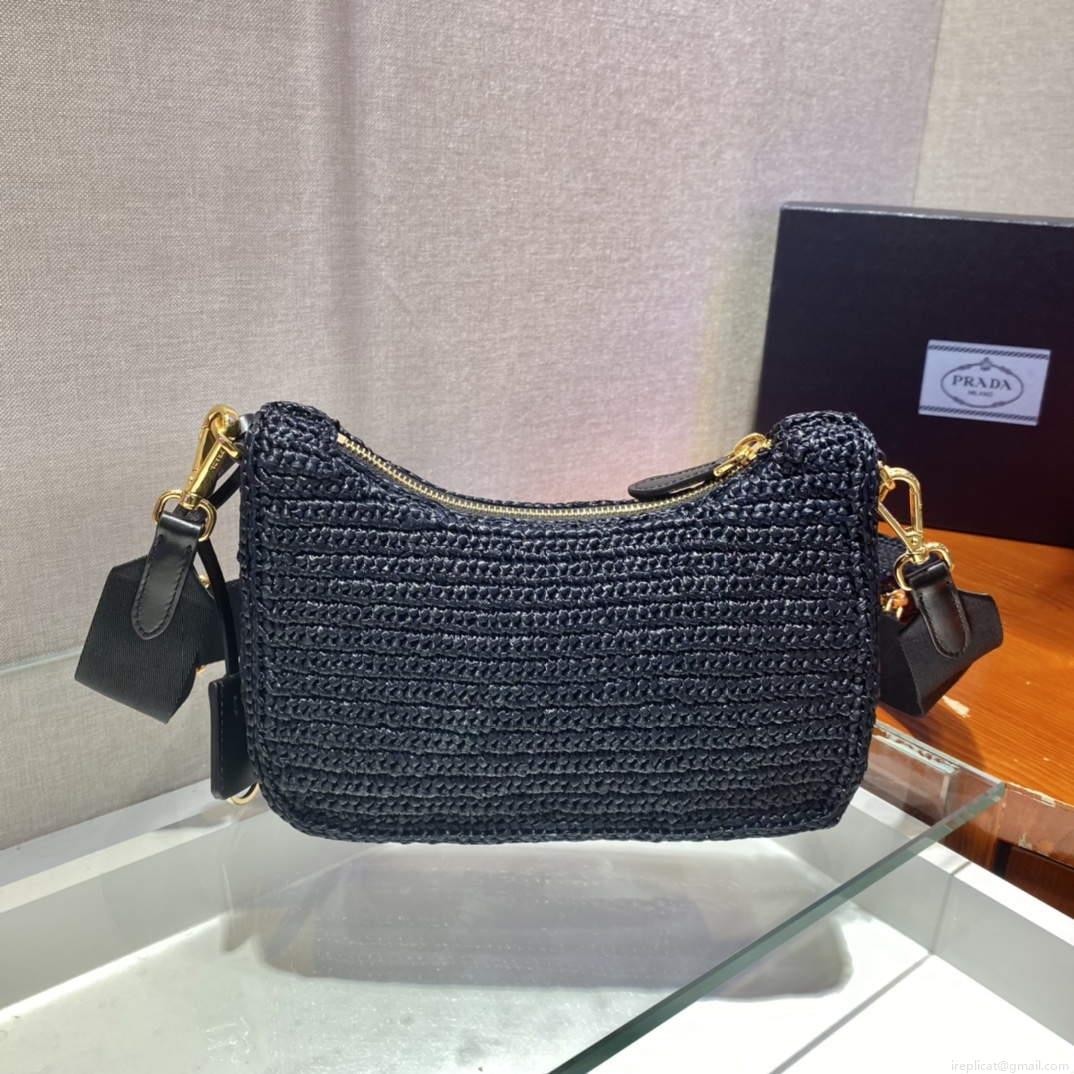 Prada 1BH204 Prada Re-Edition 2005 Raffia Bag in Black