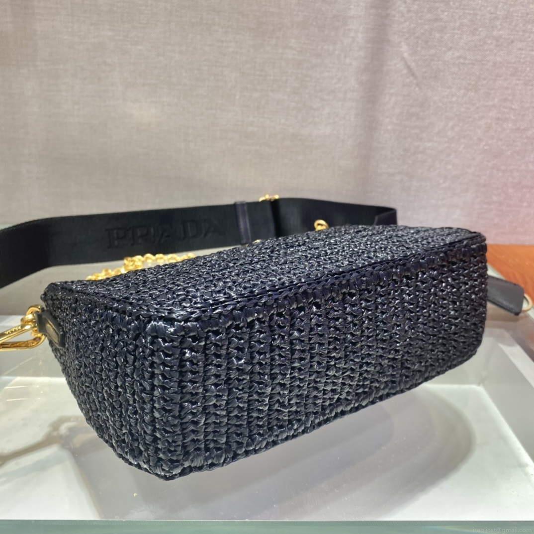 Prada 1BH204 Prada Re-Edition 2005 Raffia Bag in Black