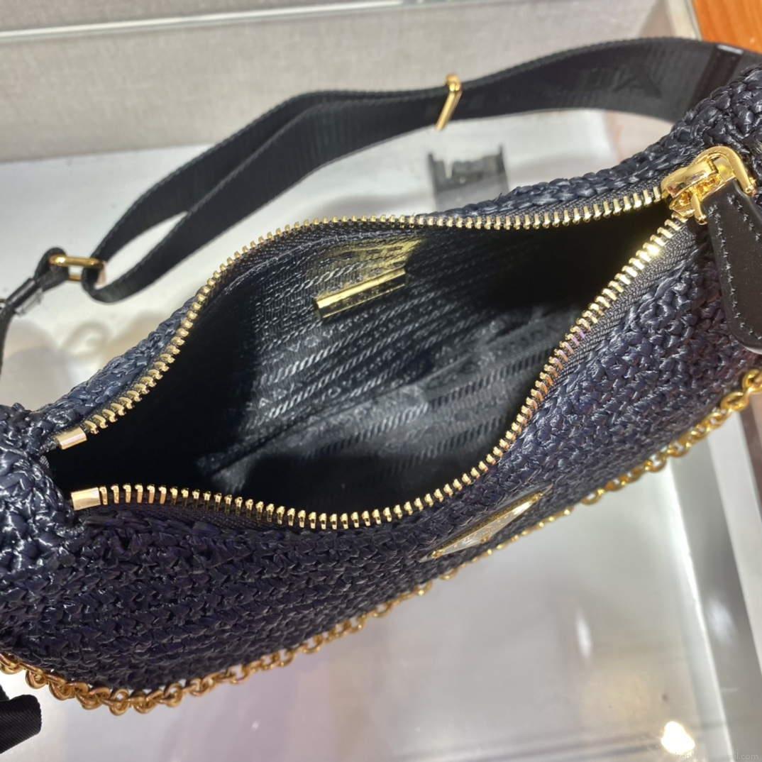 Prada 1BH204 Prada Re-Edition 2005 Raffia Bag in Black