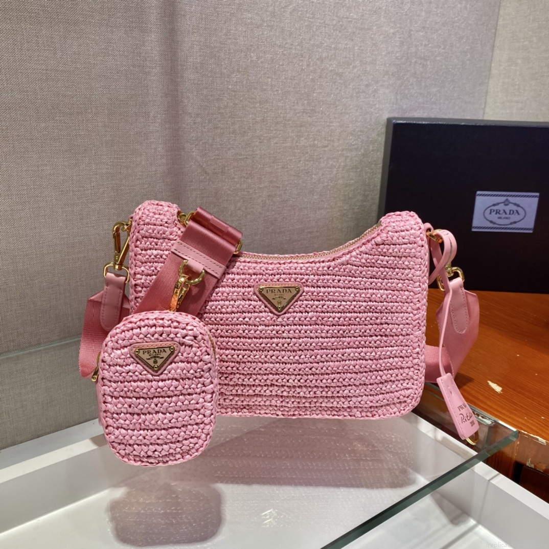 Prada 1BH204 Prada Re-Edition 2005 Raffia Bag in Pink