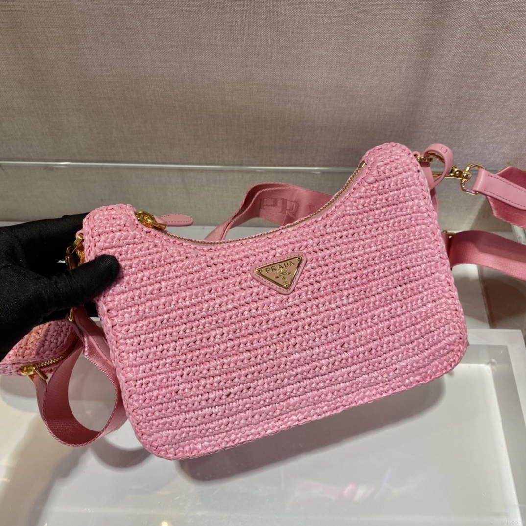 Prada 1BH204 Prada Re-Edition 2005 Raffia Bag in Pink