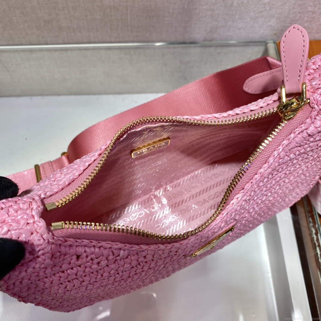 Prada 1BH204 Prada Re-Edition 2005 Raffia Bag in Pink