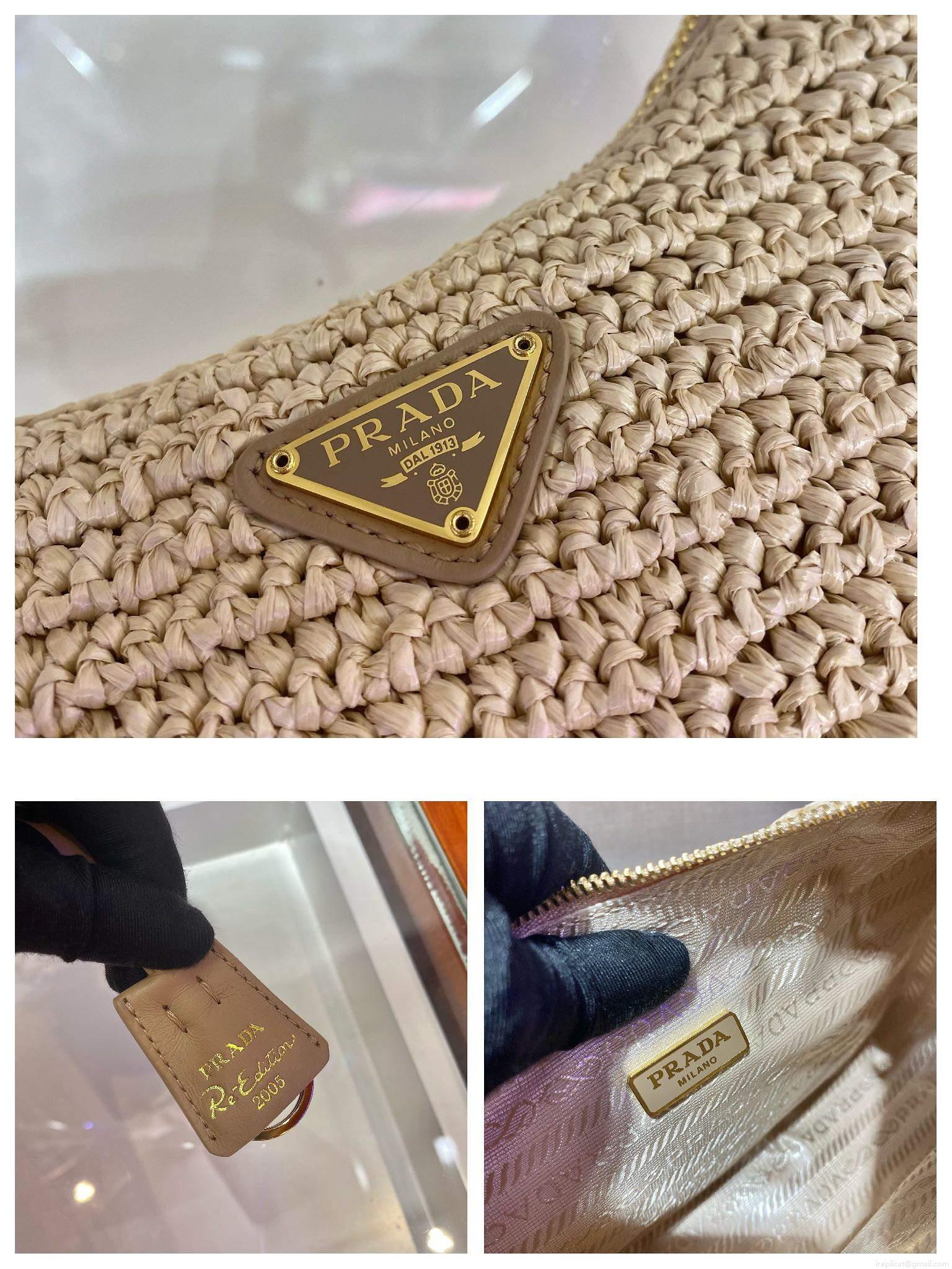 Prada 1BH204 Prada Re-Edition 2005 Raffia Bag in Apricot