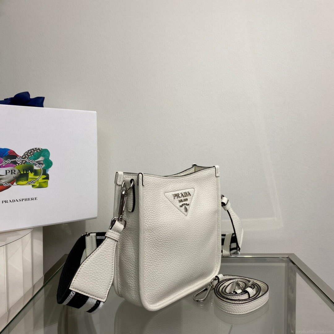 Prada 1BH191 Leather mini shoulder bag White