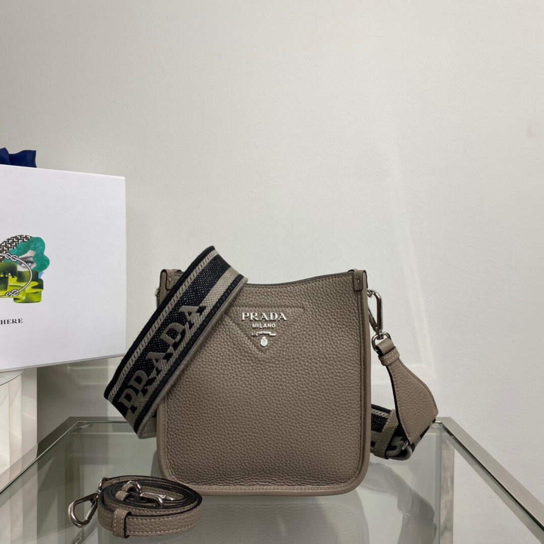 Prada 1BH191 Leather mini shoulder bag Gray