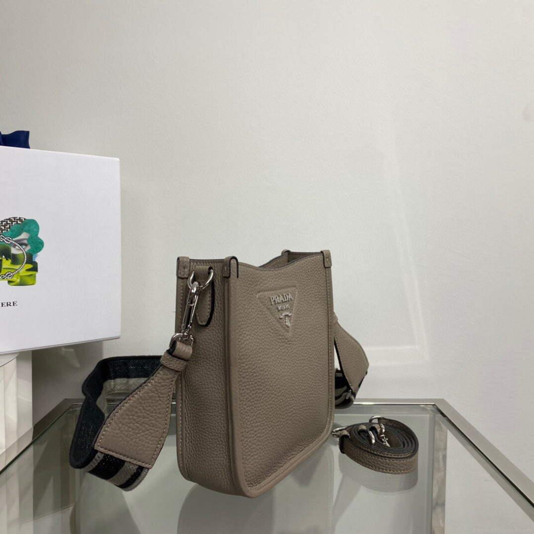 Prada 1BH191 Leather mini shoulder bag Gray
