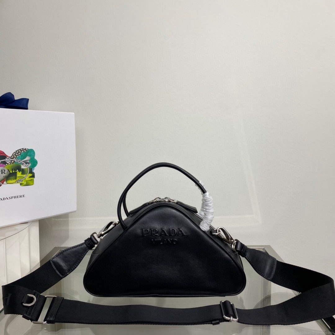 Prada 1BB082 Leather Prada Triangle bag Black