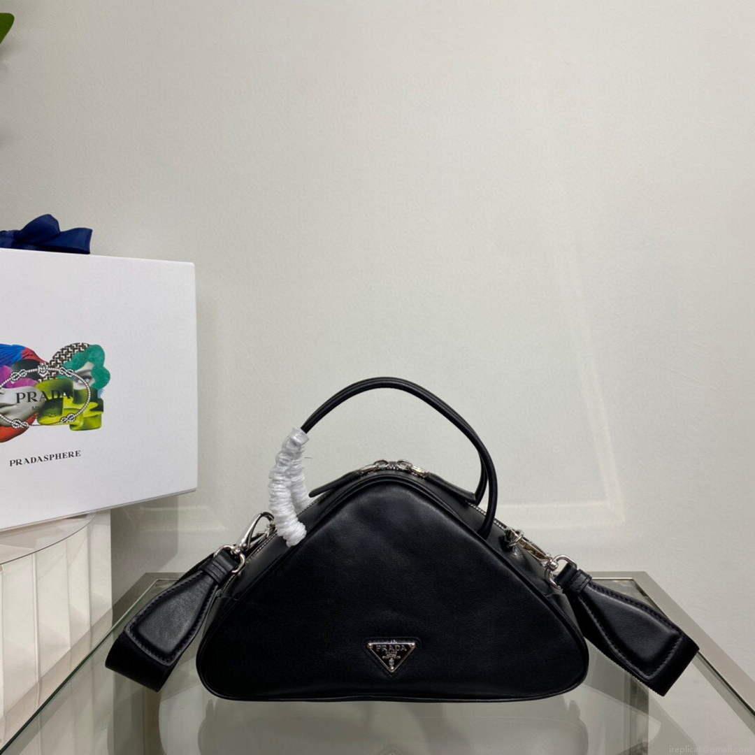 Prada 1BB082 Leather Prada Triangle bag Black