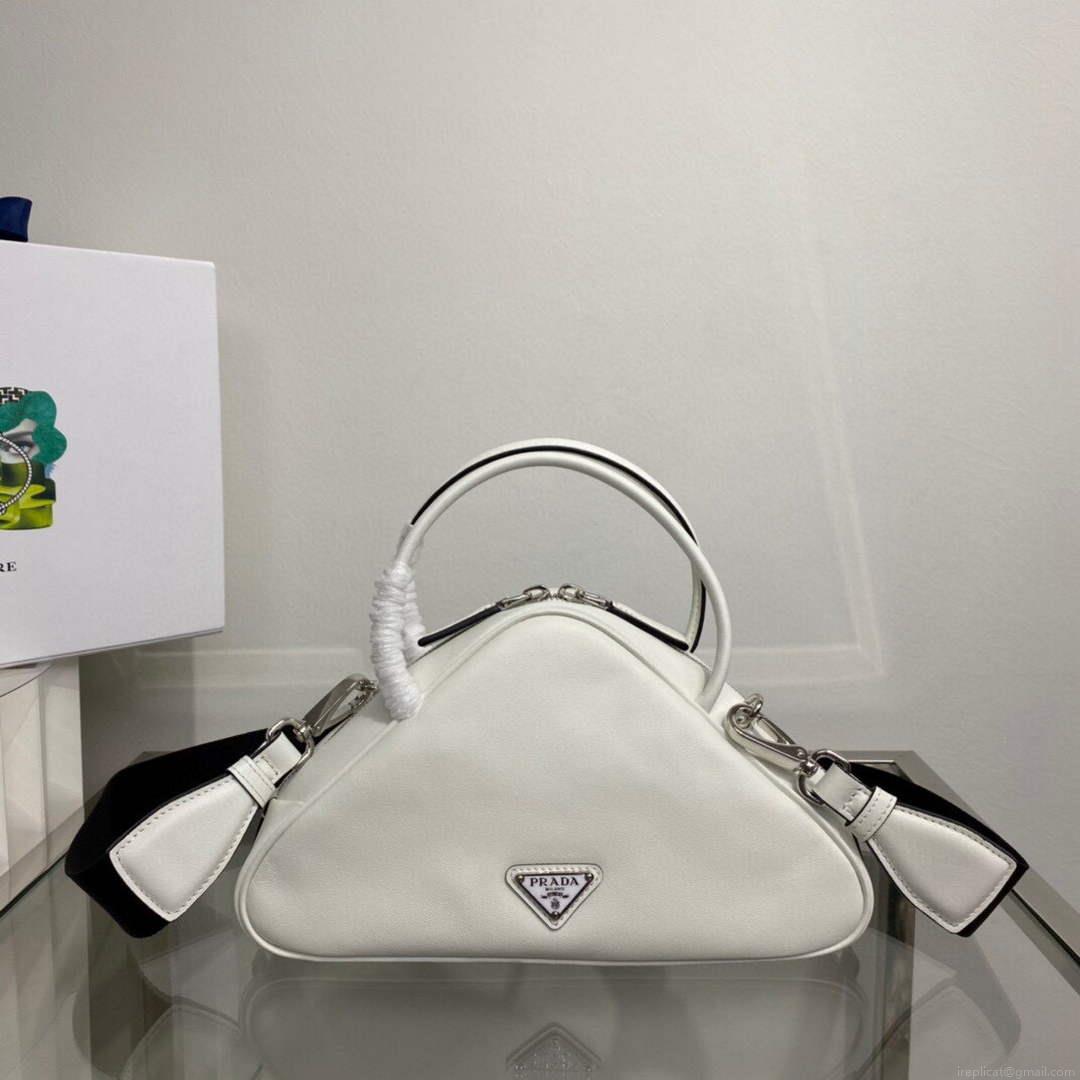Prada 1BB082 Leather Prada Triangle bag White
