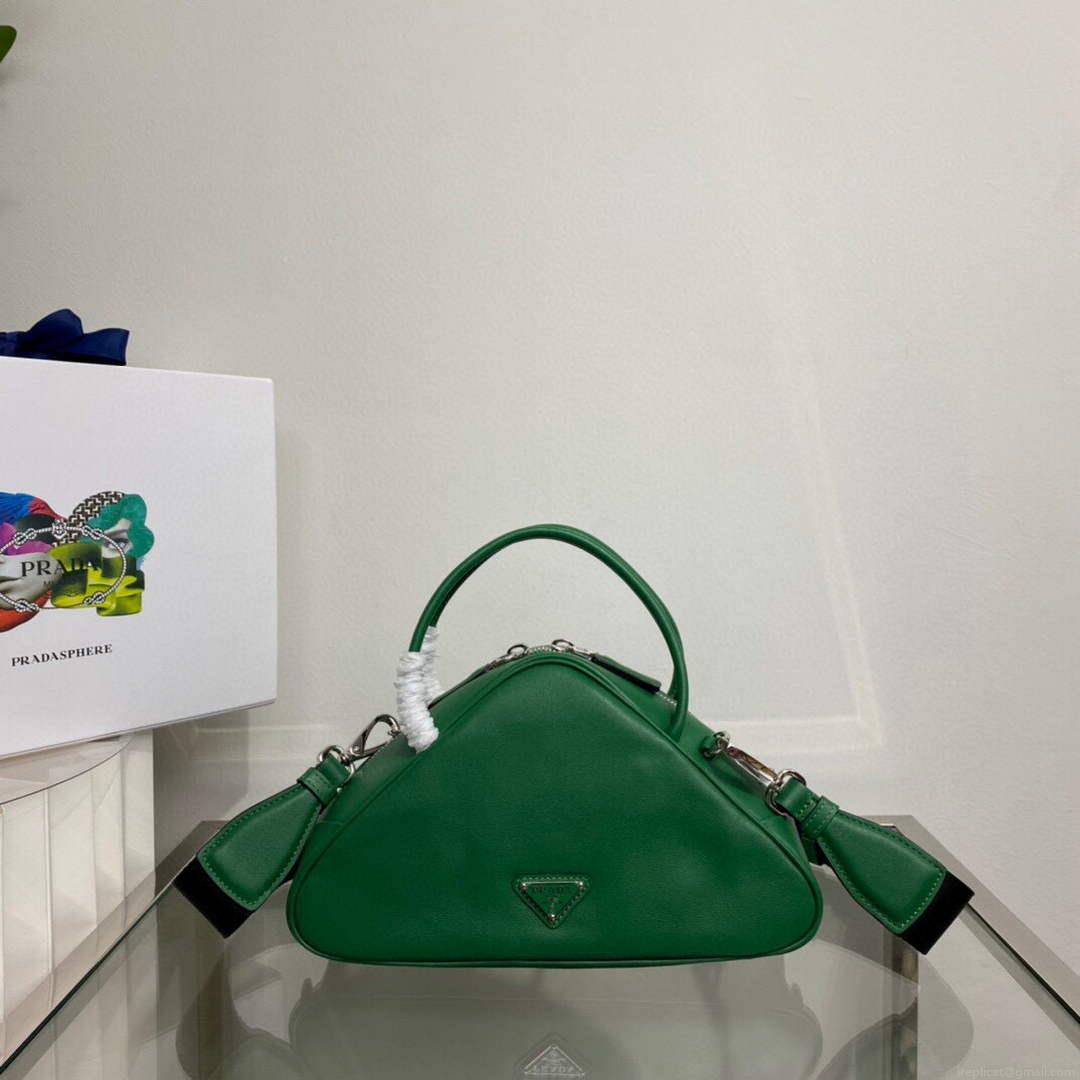 Prada 1BB082 Leather Prada Triangle bag Green