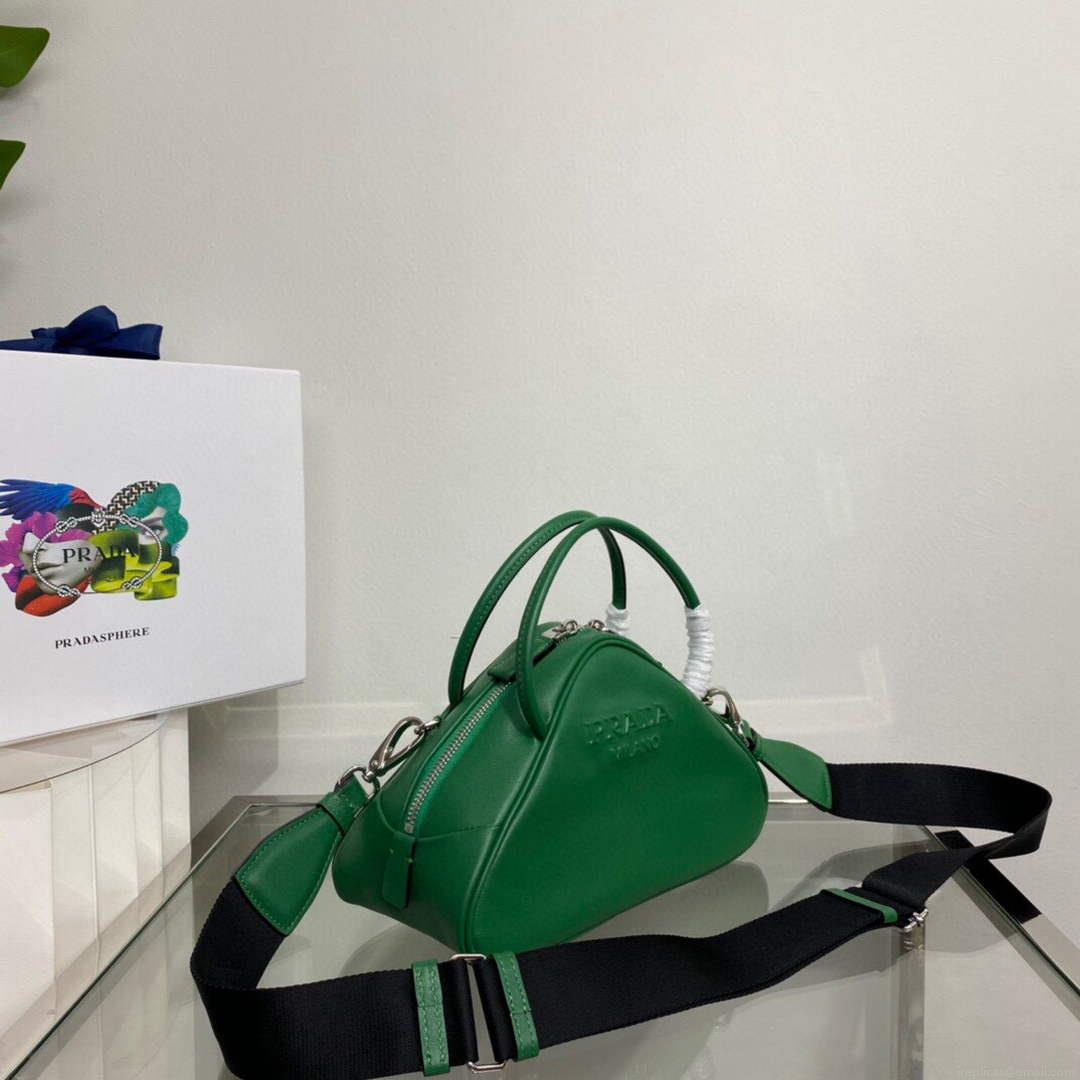 Prada 1BB082 Leather Prada Triangle bag Green