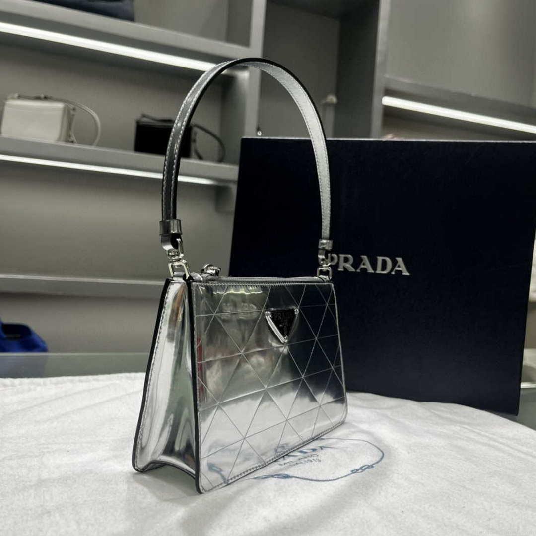 Prada 1BC155 Saffiano leather mini Shoulder bag Silver
