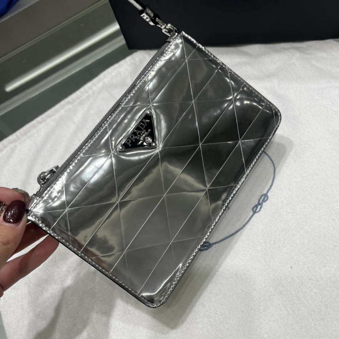 Prada 1BC155 Saffiano leather mini Shoulder bag Silver
