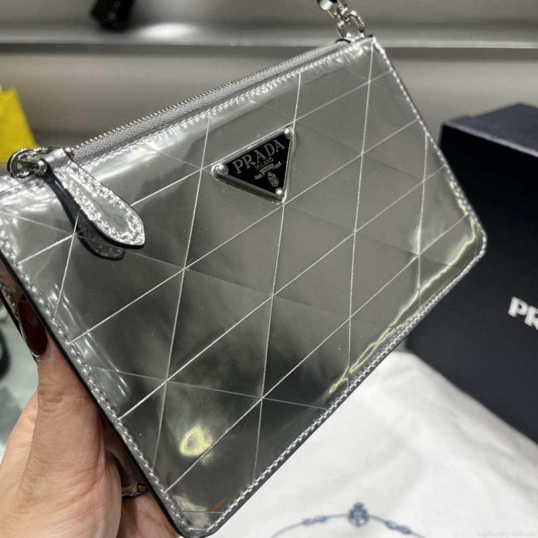 Prada 1BC155 Saffiano leather mini Shoulder bag Silver