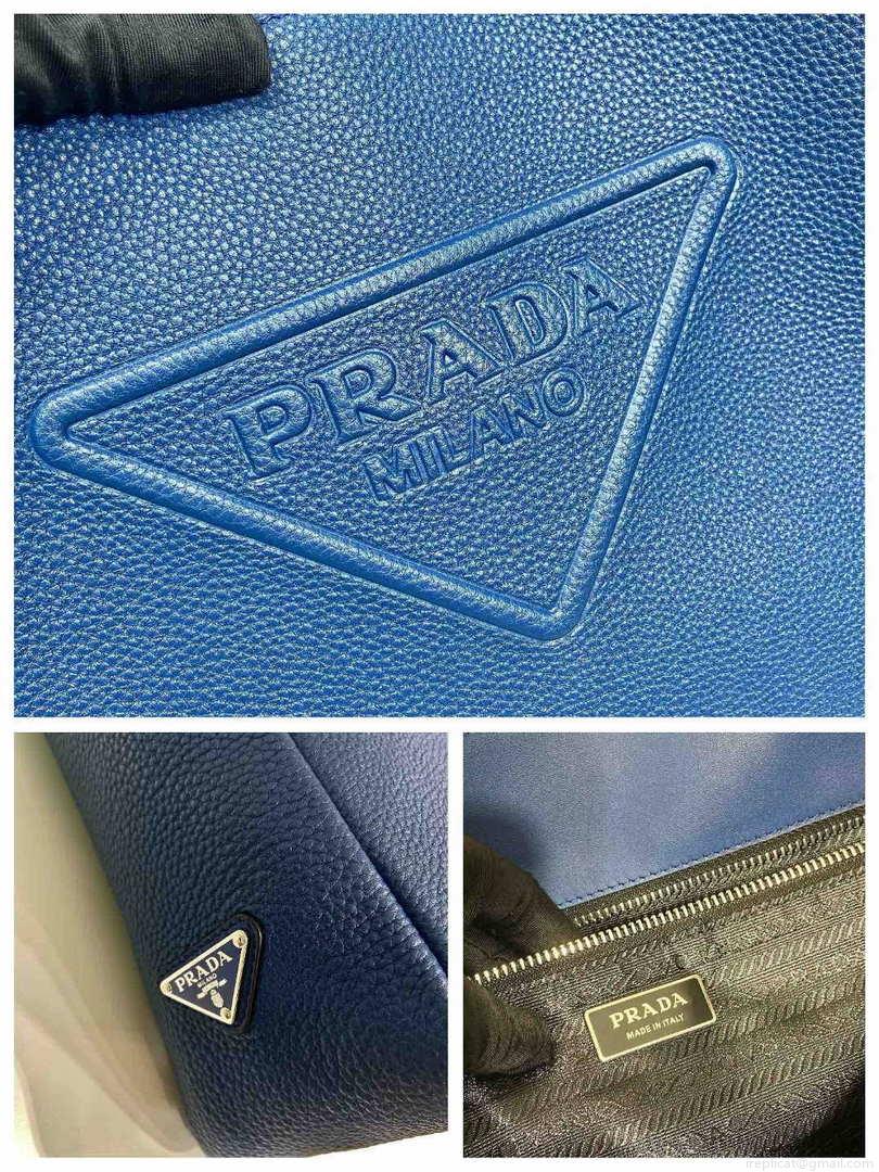 Prada 2VG092 Leather Tote Shoulder Bags Blue