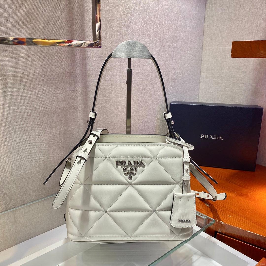 Prada 1BA311 Spectrum Small Leather Top Handle Bag White
