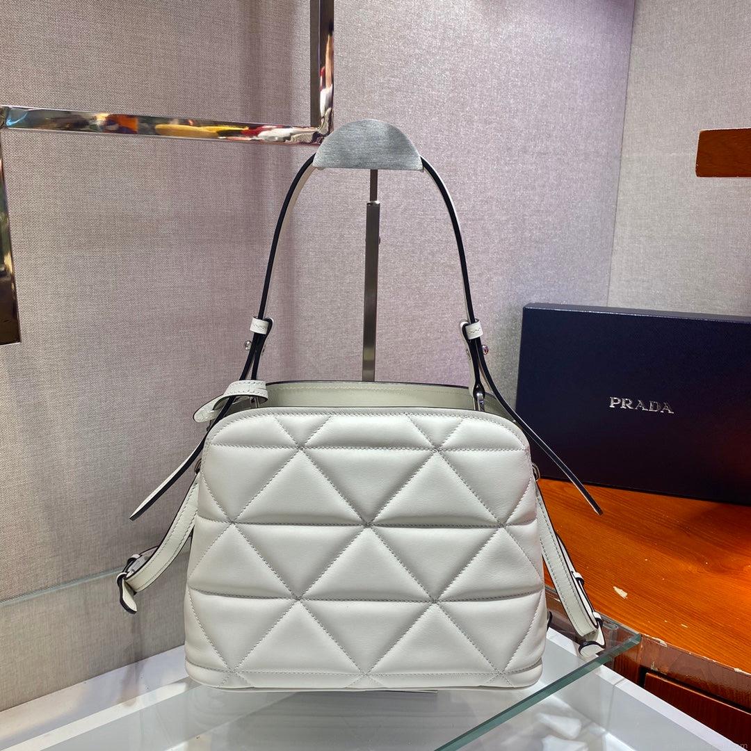 Prada 1BA311 Spectrum Small Leather Top Handle Bag White